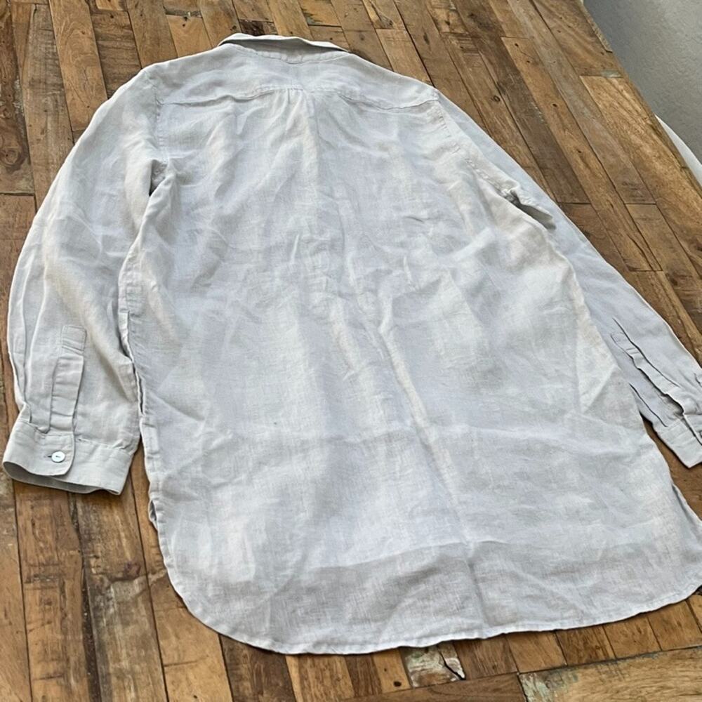 Saint Tropez West Popover Shirt Women's Size M Beige 100% Linen Top - Picture 10 of 11